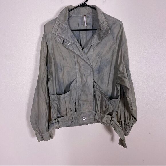 Free People Jackets & Blazers - Free People Light Green with Blue Tie Dye Parachute Jacket